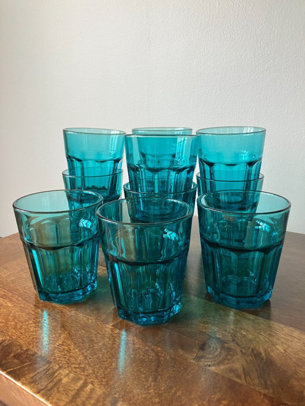 Vintage IKEA Teal Blue Glass Tumblers 8 oz Stackable Juice Glasses Lot "Flaws"